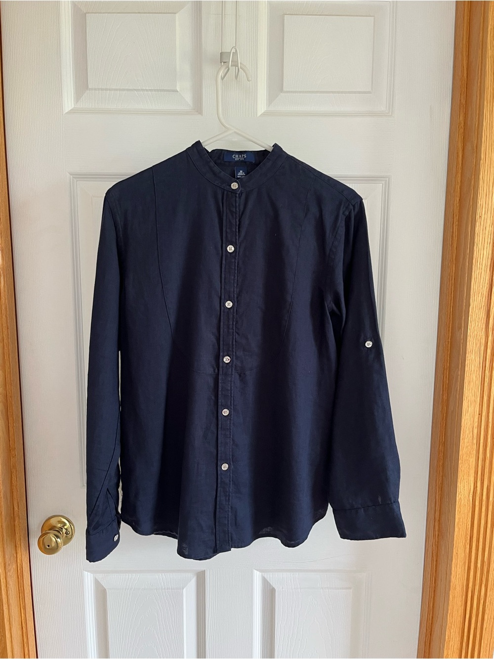 Chaps  Navy Blue 100% Linen Button Down Shirt-Medium